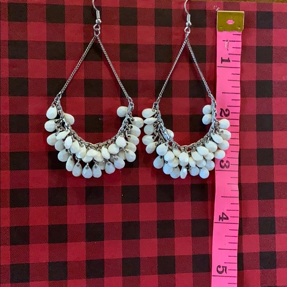 Earrings; White; Beaded; Drop; Teardrop; Pierced - Picture 6 of 6